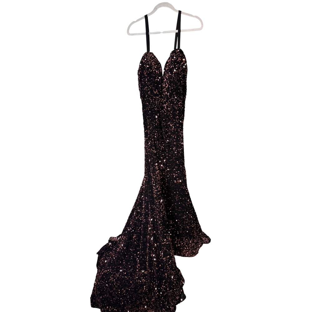 Rose Gold Black Sequin Mermaid Prom Dress Sweetheart Neckline Formal Gown‎